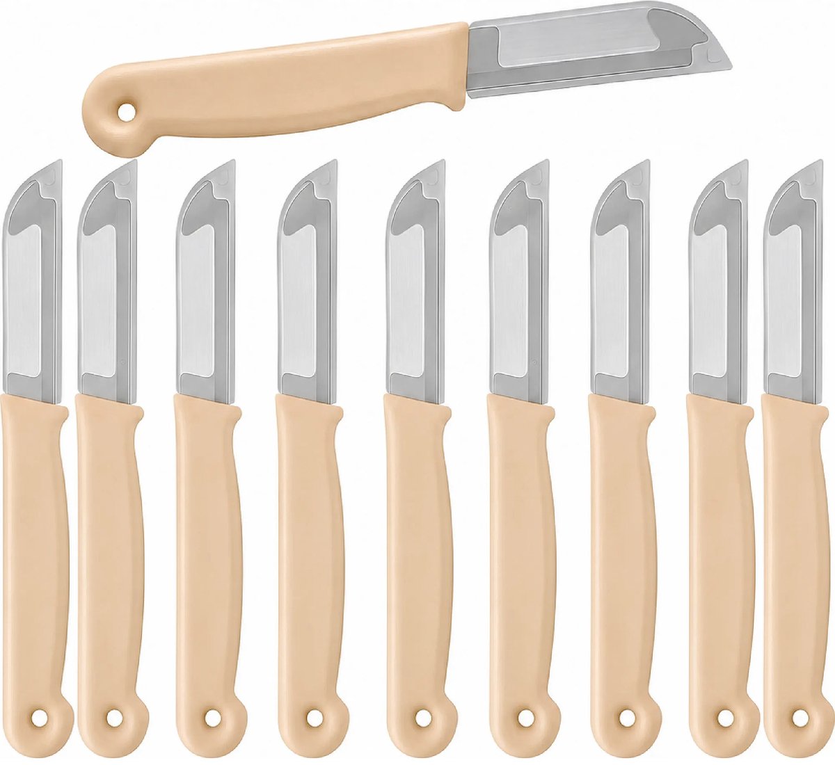 Solingen Schilmesje – RVS Glad – 16 cm met Blade Cover – Pastelbeige – 10 Stuks