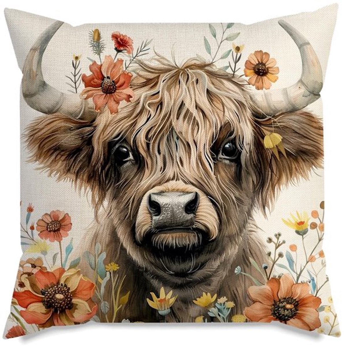 Sierkussenhoes Ademend - Hooglander Kussenhoes 45x45 cm - Duurzaam - Machinewasbaar - Rustieke Decoratie - Kleurvast - Kussen