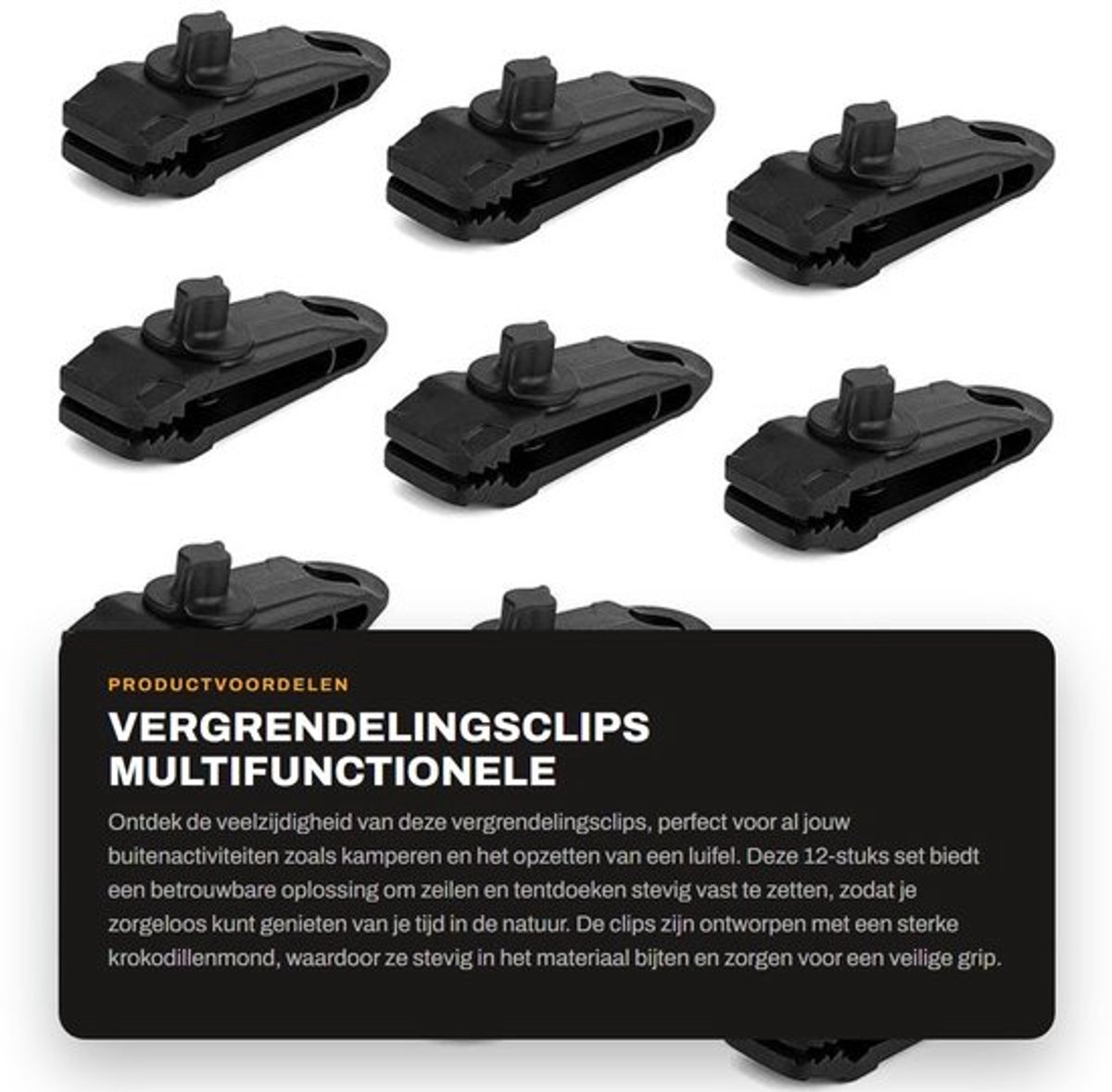 Vergrendelingsclips 12 Stuks - Veiligheidsclips - Multifunctioneel - Voor Kamperen/Luifel - Nylon - Eenvoudige Installatie - Zeilclips