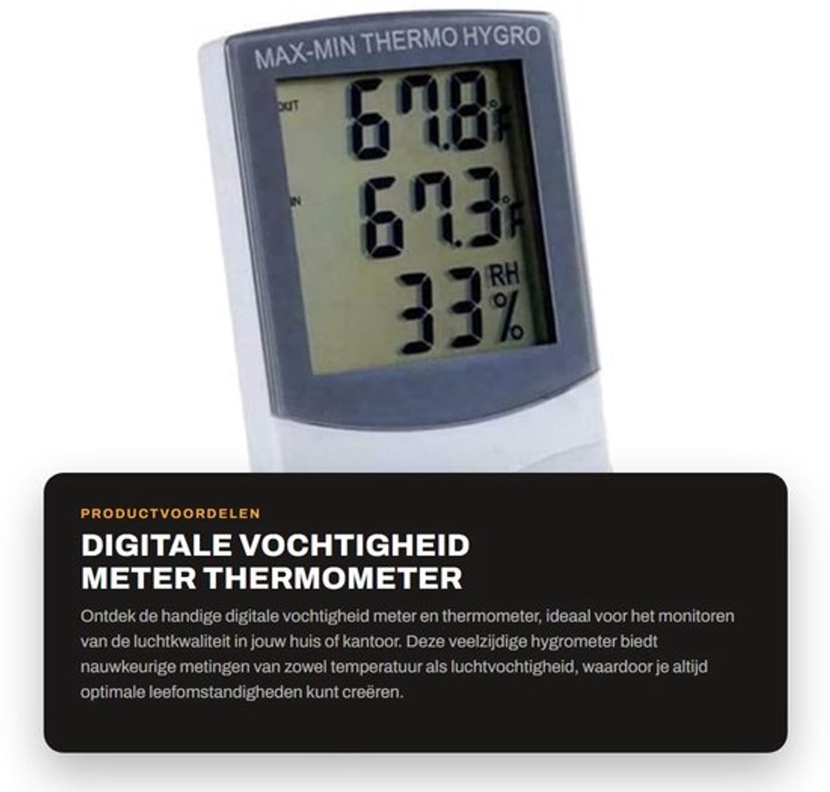 Digitale Vochtigheid Meter - Thermometer Hygrometer - Max/Min Opname - LCD Scherm - Indoor Outdoor - Thuiskantoor - Elektronische Tempera...