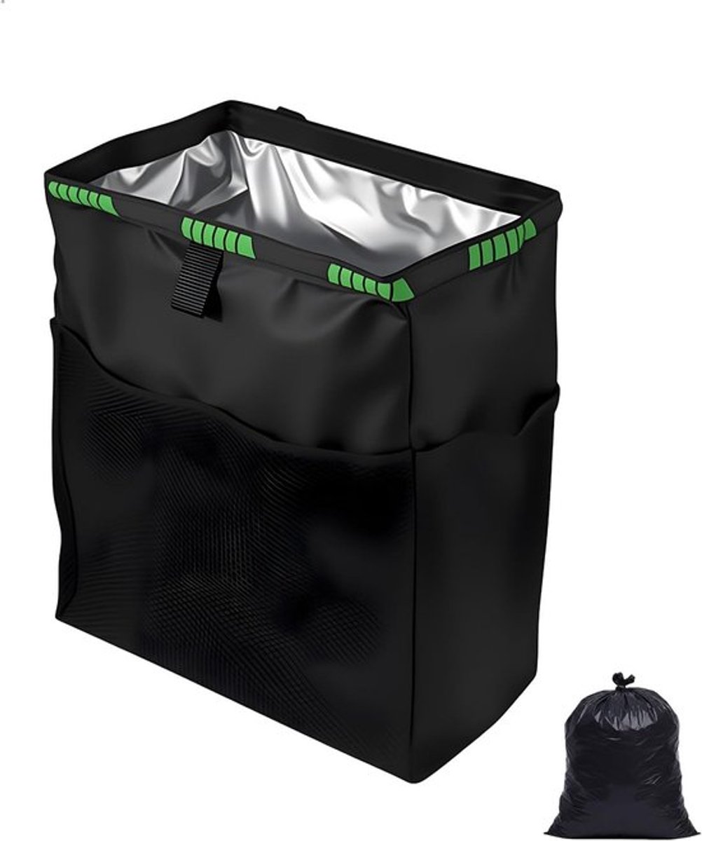 Thijox - Autoafvalbak Kleine Opvouwbare Vuilnisemmer voor in de Auto met 50 Vuilniszakken, Waterdicht en Geurwerend, Draagbaar, 35x26x15 cm, Zwart met