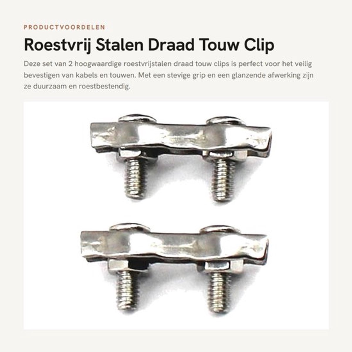 Draadklem Dubbele Clips - 304 Roestvrij Staal - M8 - Verpakking van 2 Stuks - Antiroest - Veilig en Duurzaam - Kabelklem