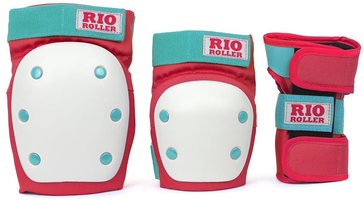 SnelShoppen - Rio Roller Triple Pad Skateboard Beschermingsset voor Volwassenen Uniseks, Meerkleurig Rood/Mint, Maat S, Ideaal voor Skateboarden, Step
