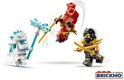 LEGO Ninjago: een wit wezen met ijsclub, vechtend tegen twee Ninjago-figuren met zwaarden.
