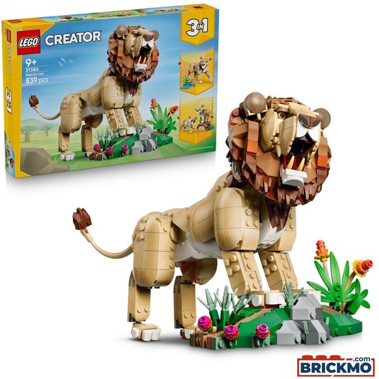 LEGO Creator 3in1 majestueuze leeuw model en doos. Leeuw met bruine manen, witte tanden.