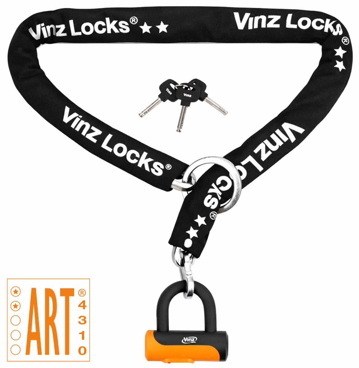 VINZ Tibba ART 2 Slot - Fietsslot - Goedgekeurd Kettingslot Elektrische Fiets, Fatbike & Bakfiets - 90cm