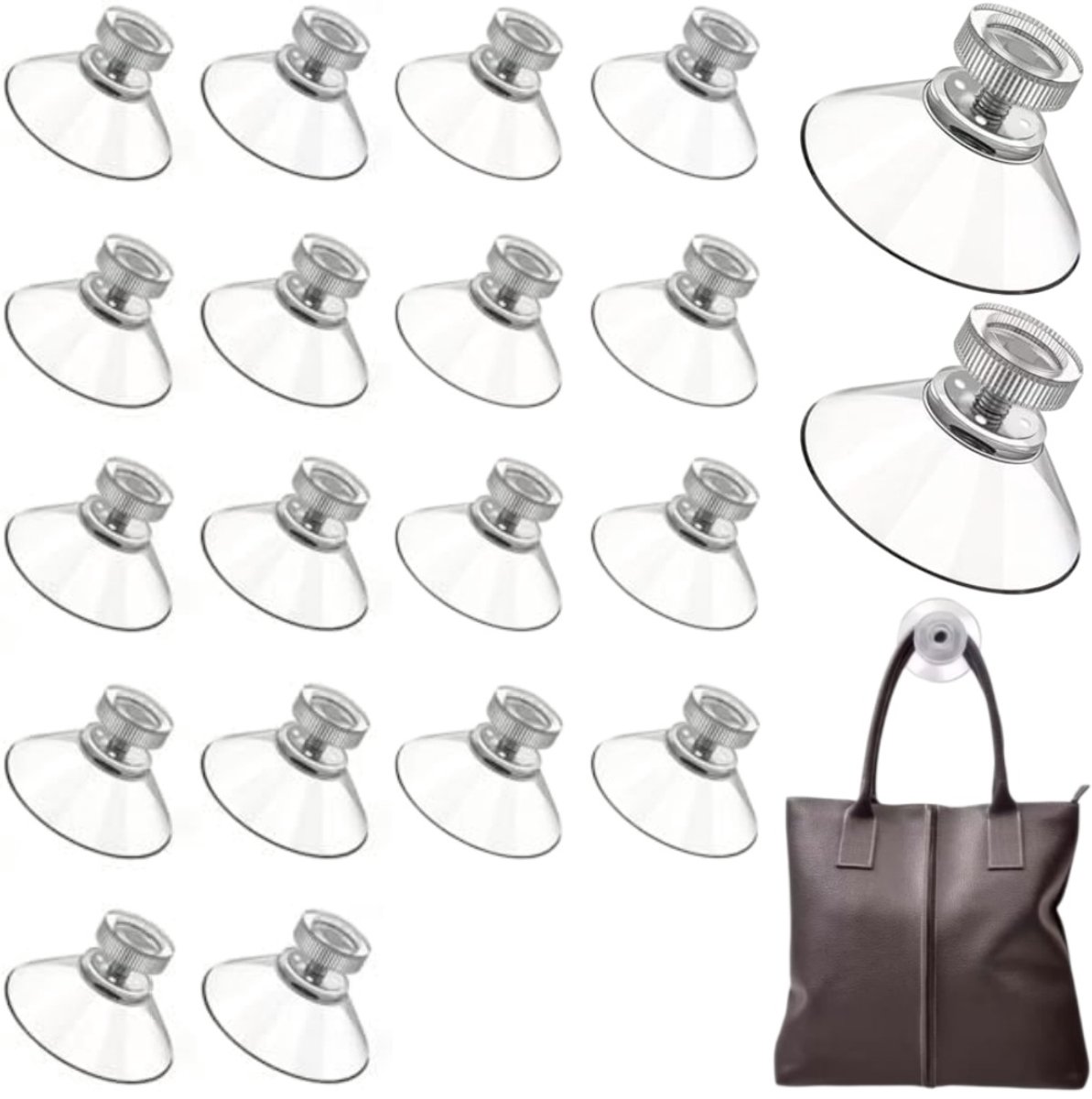 20 stuks - Zuignap met schroeven en moeren - Zuignaphouder - Zuignap met schroefdraad - Transparante zuignap - M4 x 10 mm - Om op te hangen - Transparant - 4×4×1 cm - Geschikt voor badkamers, keukens, autoruiten, kerstdecoraties
