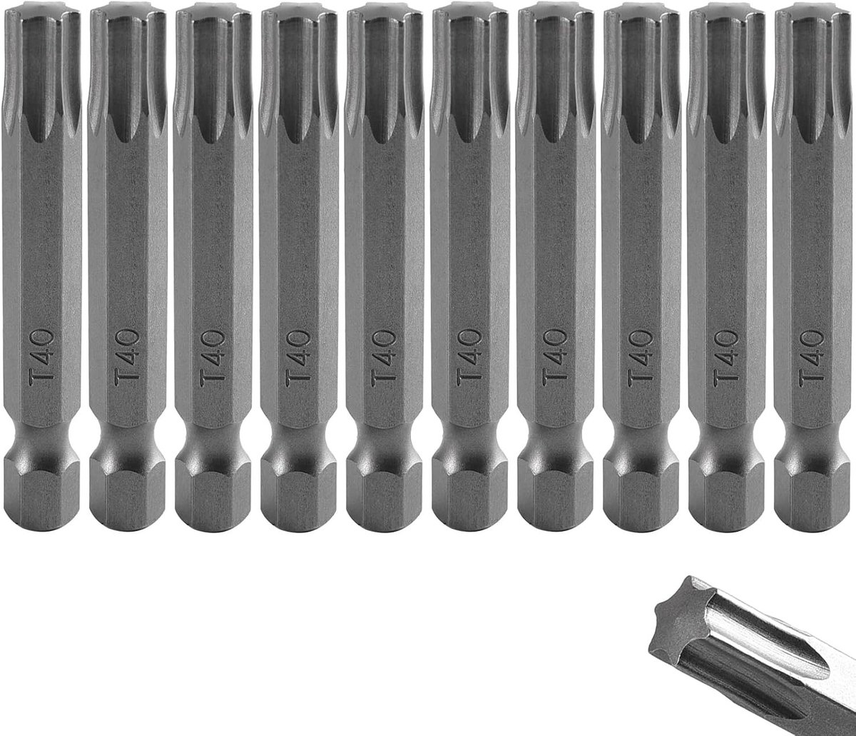 10-delige Torx Bit Set 50mm Lang, 1/4 Inch Hex Shank, S2 Staal, Schroevendraaierset voor Precisiewerk