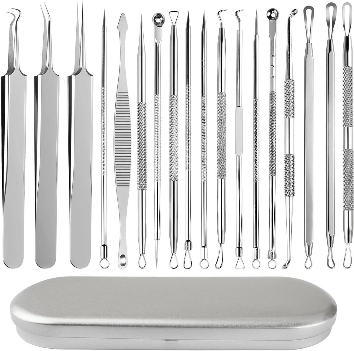 Huidverzorgingsset - Puinverwijderaar Tools - Huid Reinigen - 18 Delige Set - Draagbare Koffer - Zilver