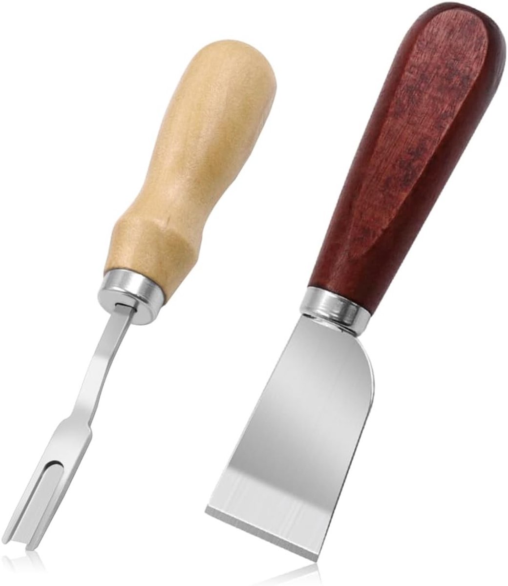 Complete Set van Leren DIY Gereedschap met Houten Handvat en 2 Maten Snijmes voor Lederen Knutselprojecten, Perfect voor Leren Ambachten en Creatieve DIY Projecten