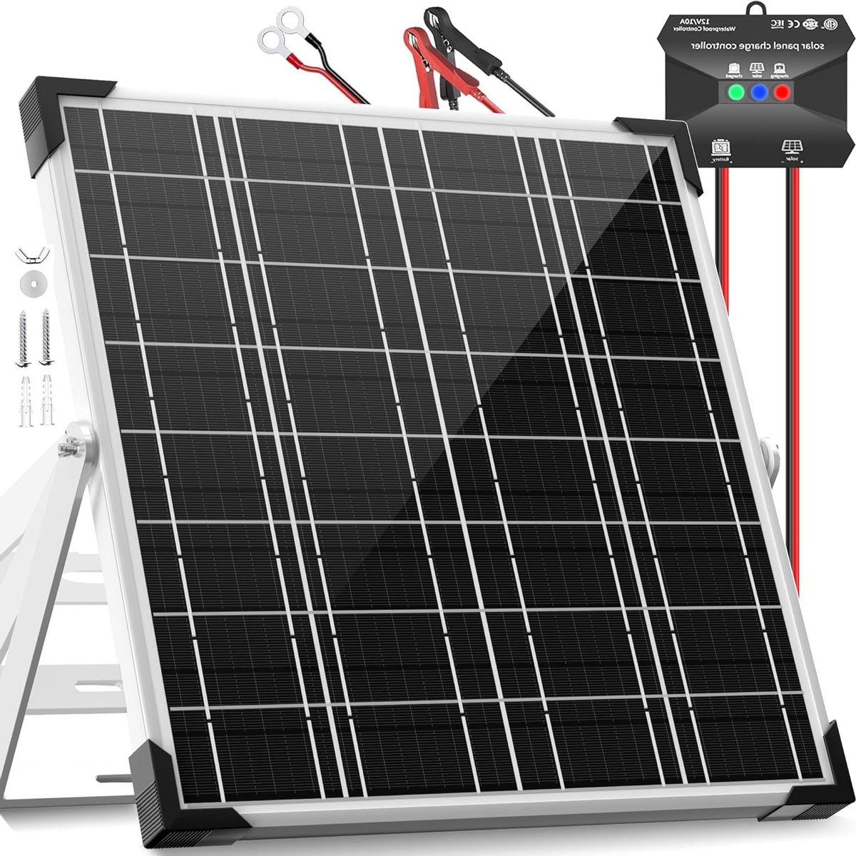 Zonnepaneel Kit - Oplader Onderhouder - Batterij Onderhoud - MPPT Laadregelaar - 20W 12V - Zwart