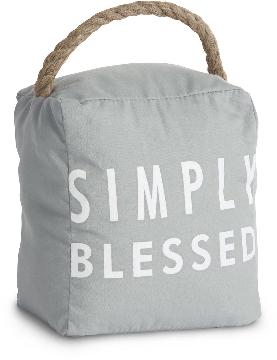 Deurstopper - Tochtstopper - Tocht Buiten Houden - Met 'Simply Blessed' Tekst - 15 x 15.5 cm - Grijs