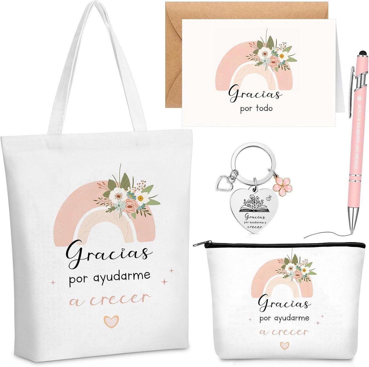 Cadeauset voor leraren met stoffen tas, cosmeticatas, sleutelhanger en bedankkaart - Perfect cadeau voor afgestudeerden en docenten