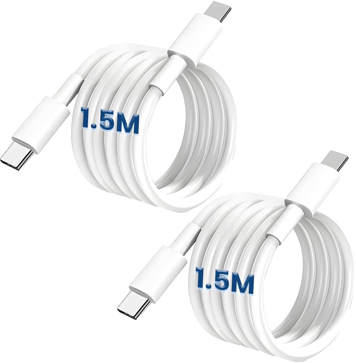 1,5 m USB-C Oplaadkabel - Snelle 60W Opladen en Gegevensoverdracht voor Smartphones en Tablets (Wit)