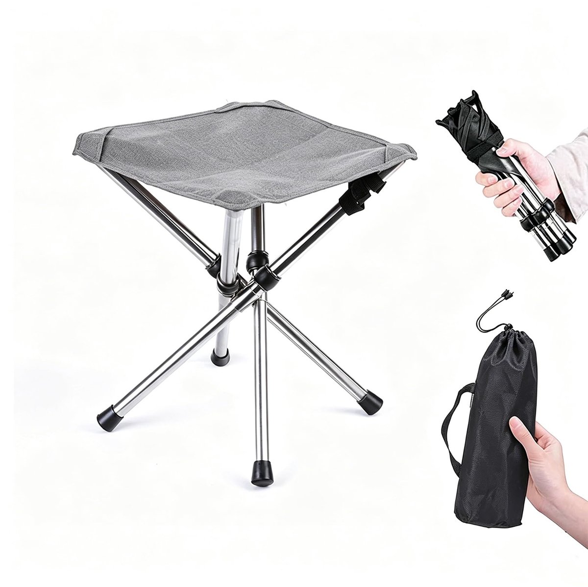 SnelShoppen - Kleine opvouwbare zitting, mini-klapstoel voor buiten, campingkruk, lichtgewicht grijs, ideaal voor vissen, kamperen, reizen, wandelen,