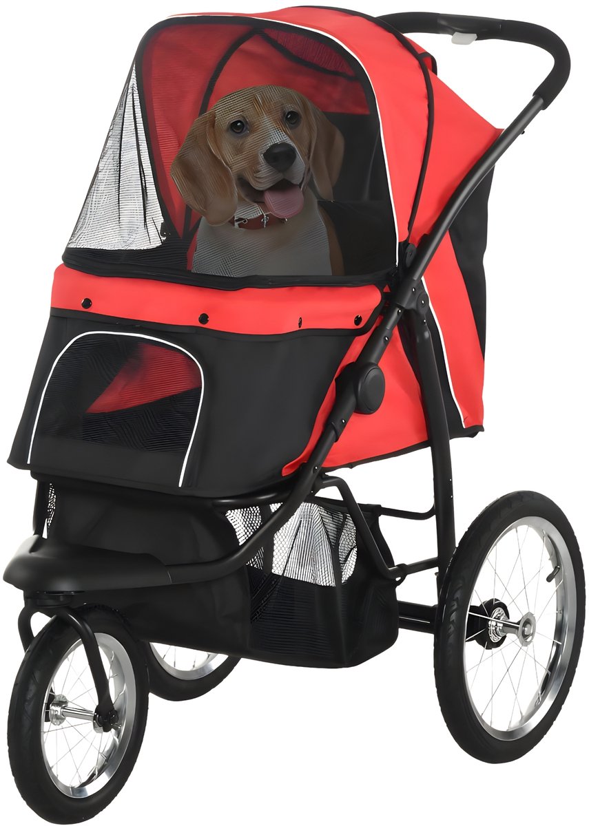 Hondenbuggy – Opvouwbare Katten- en Hondenwagen met Reflectoren voor Kleine en Middelgrote Honden – Rood