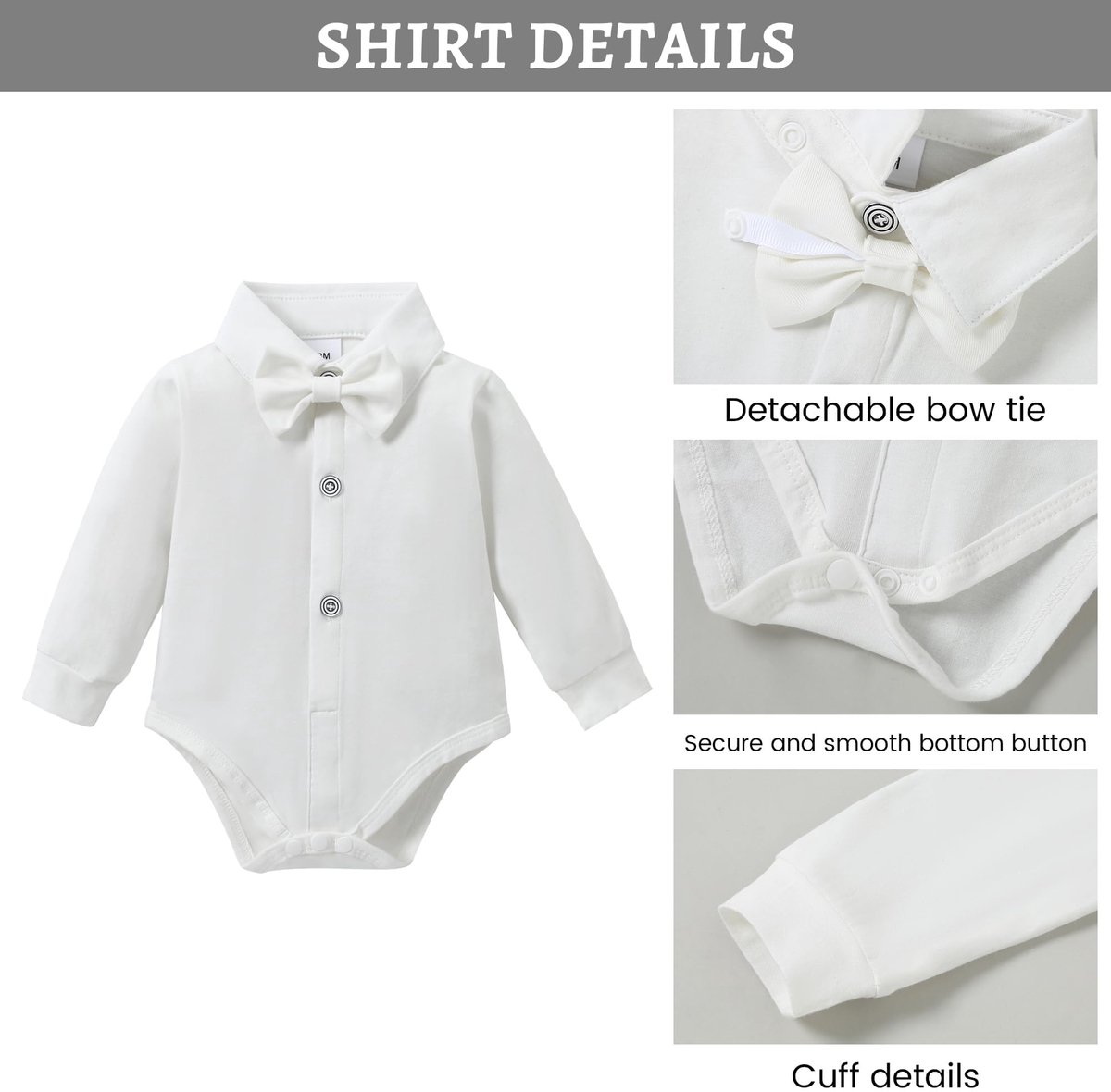 SnelShoppen - Rompertje voor Baby's 0-18 Maanden, Wit met Strik, Vest, Korset en Broek voor Jongens, Doop en Ceremonie Kleding Set, Comfortabel en Sti