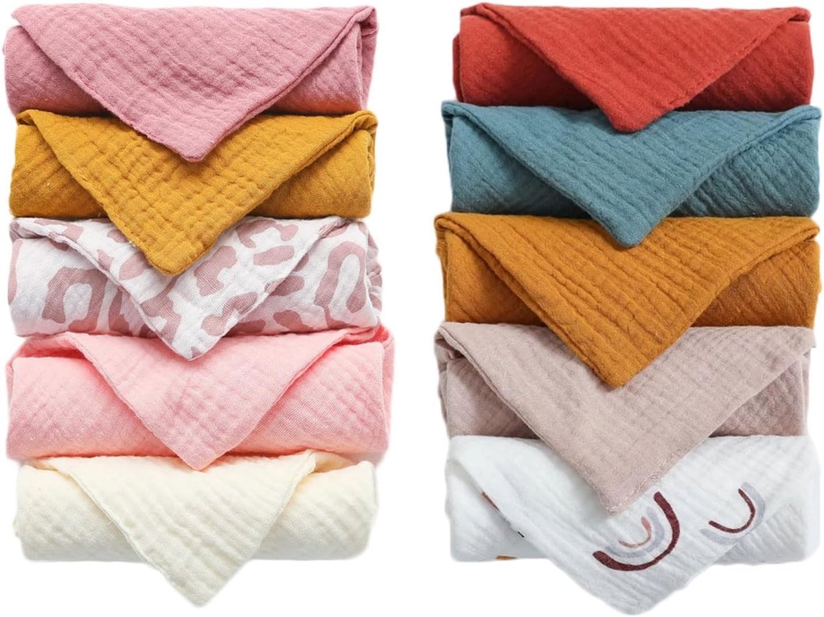 10 Stuks Muslin Doeken voor Baby's, 23x23cm, Zachte Burp Doeken en Gezichtsdoeken voor Babyverzorging