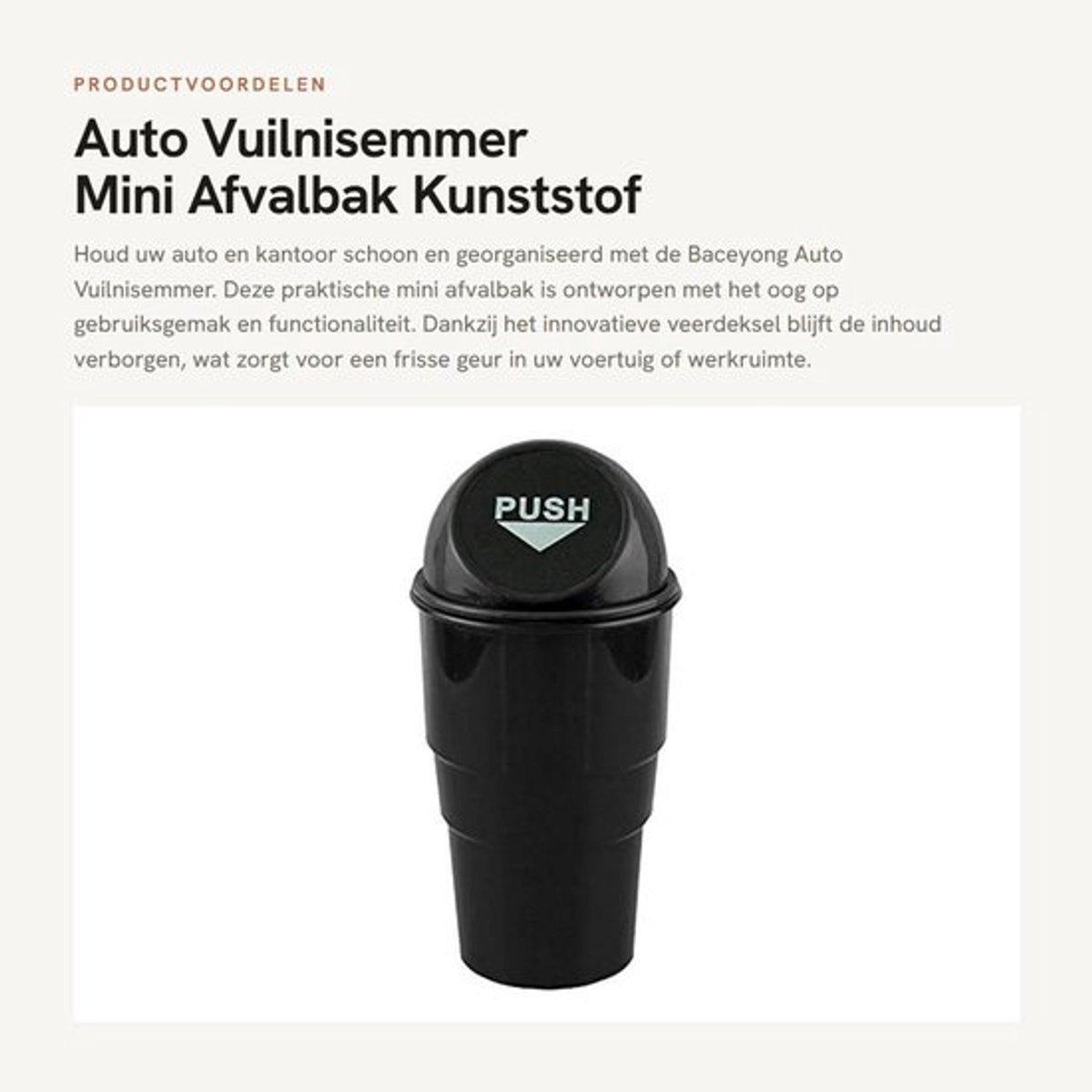 Vuilnisemmer Hoge Capaciteit - Auto Vuilnisbak - Afvalemmer Thuis - Afvalbak Kantoor - Veerdeksel - Eenvoudig Ontwerp