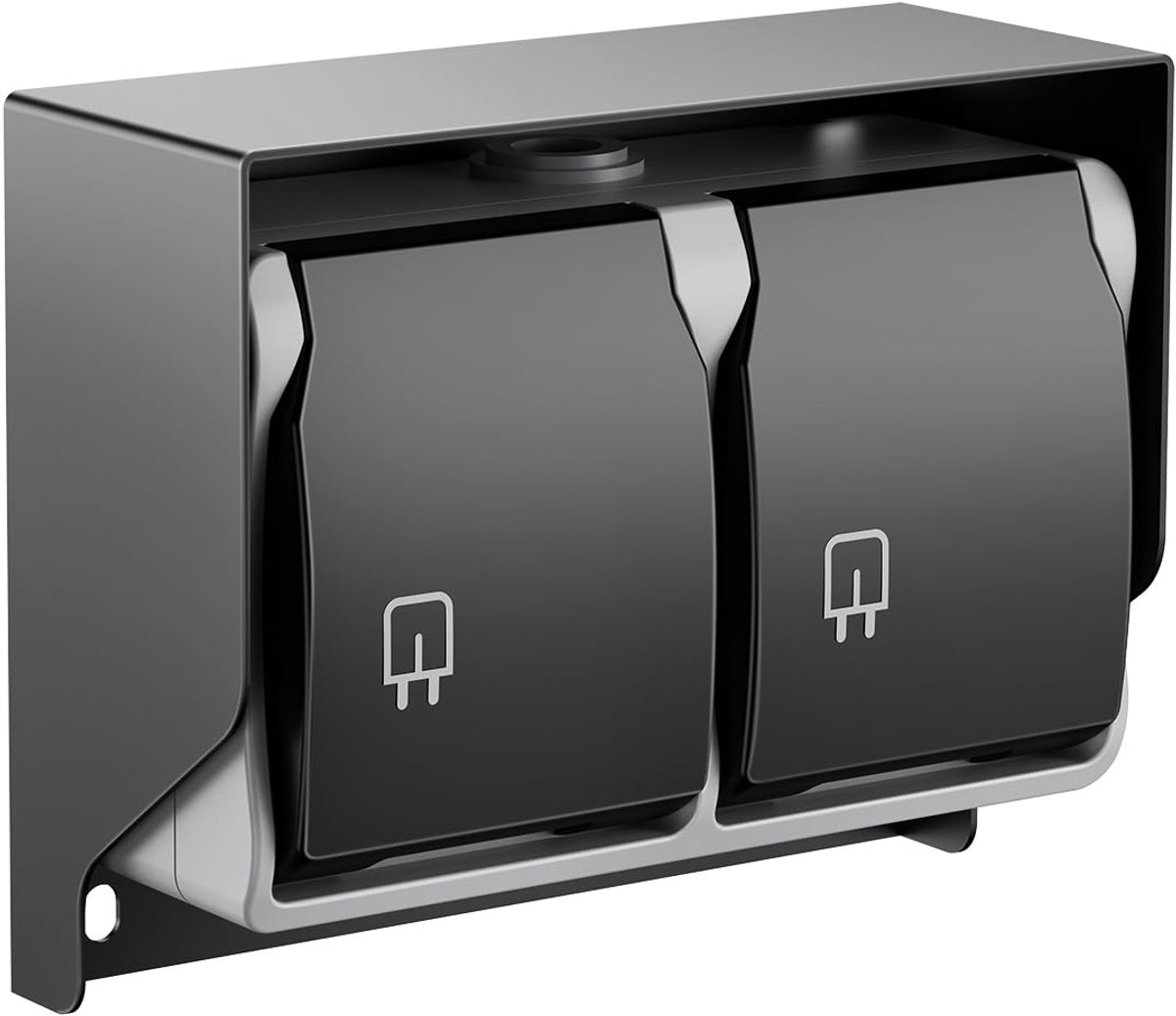 SnelShoppen - Buitenstopcontact IP44 Waterdicht - 2-Voudig Vochtige Ruimte Opbouw Outdoor Stopcontact - Zwart voor Tuin, Camping, Feest