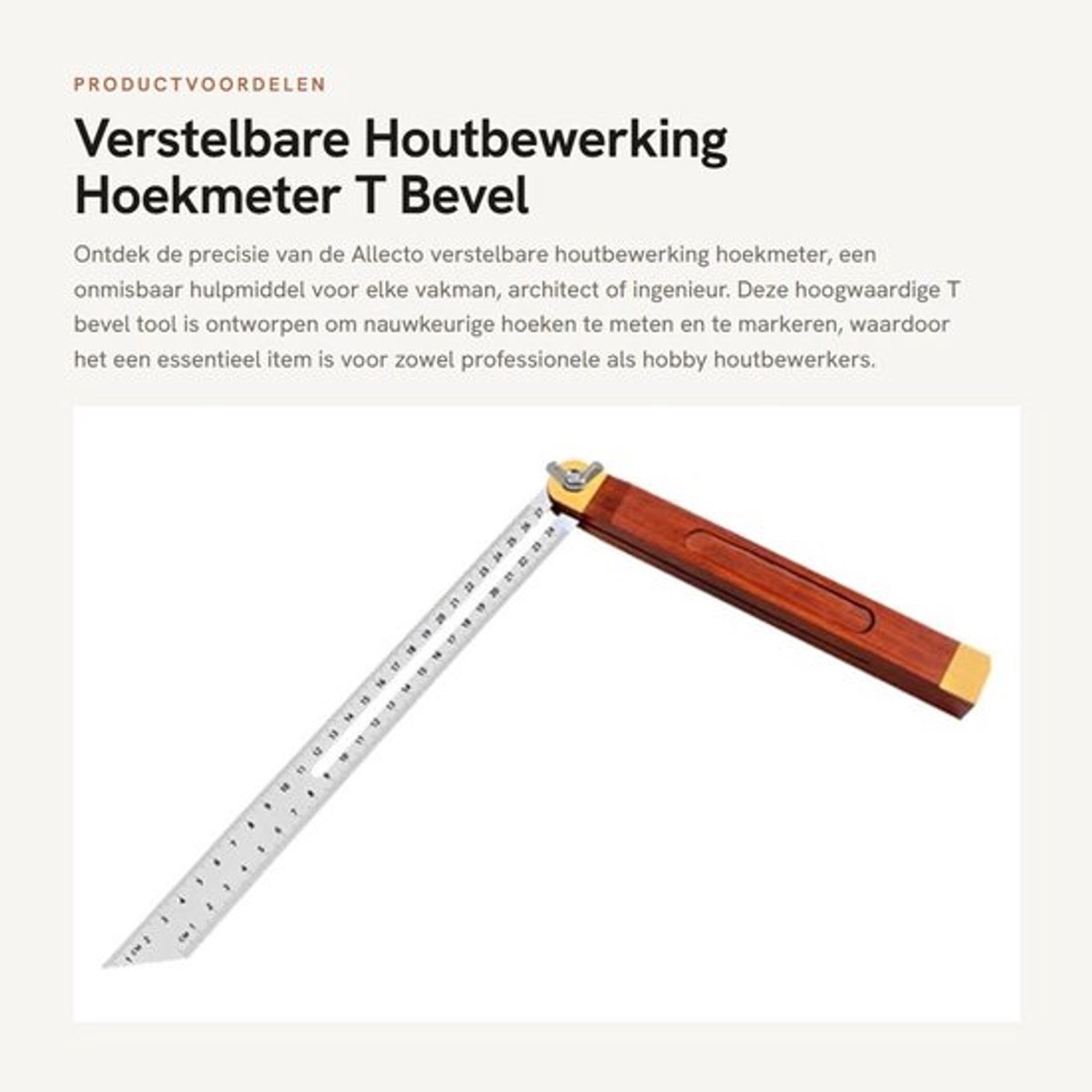 Schuifhoek 20cm - Hoekmeter - Schuifboekje - RVS - Houten Handvat - Precisie Laser Geëtst