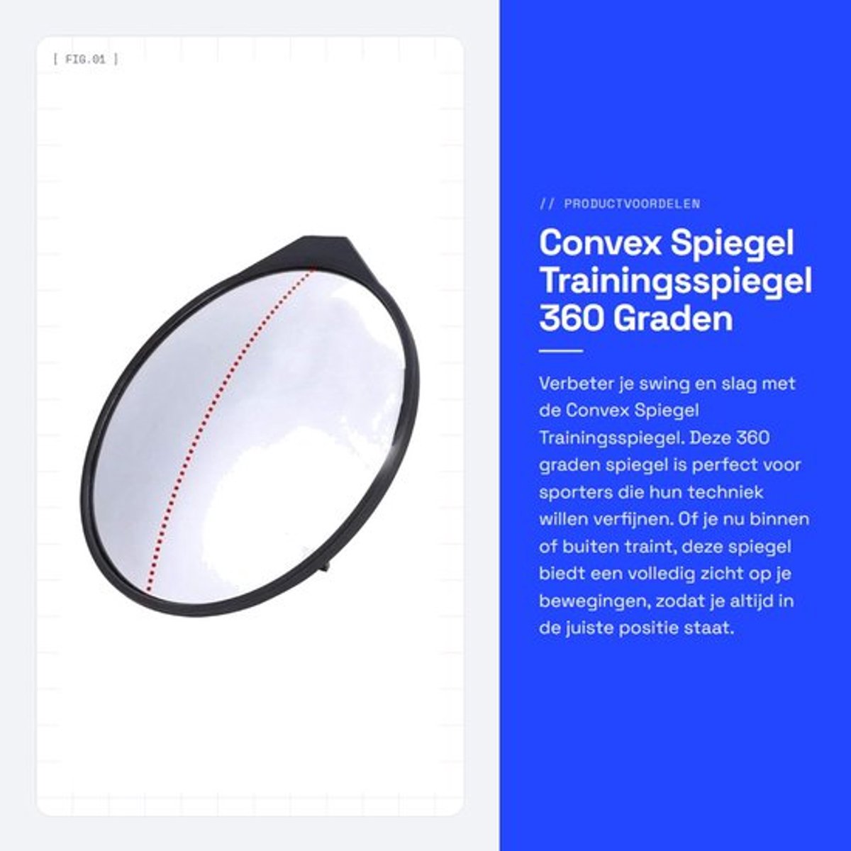 Convex Spiegel Trainingsspiegel - 360 Graden Zicht - Ideaal voor Sporttraining - 25x25 cm - Hoogwaardig Acryl - Geschikt voor binnen en b...