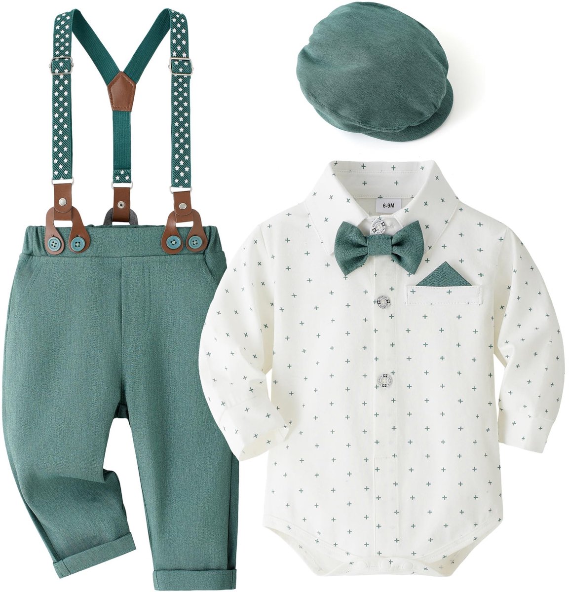 SnelShoppen - Baby Jongenspak Set Kleding Hemd met Vlinderdas + Bretels Broek Romper Pak voor Feestjes, 3-6 Maanden, Perfect voor Speciale Gelegenhede