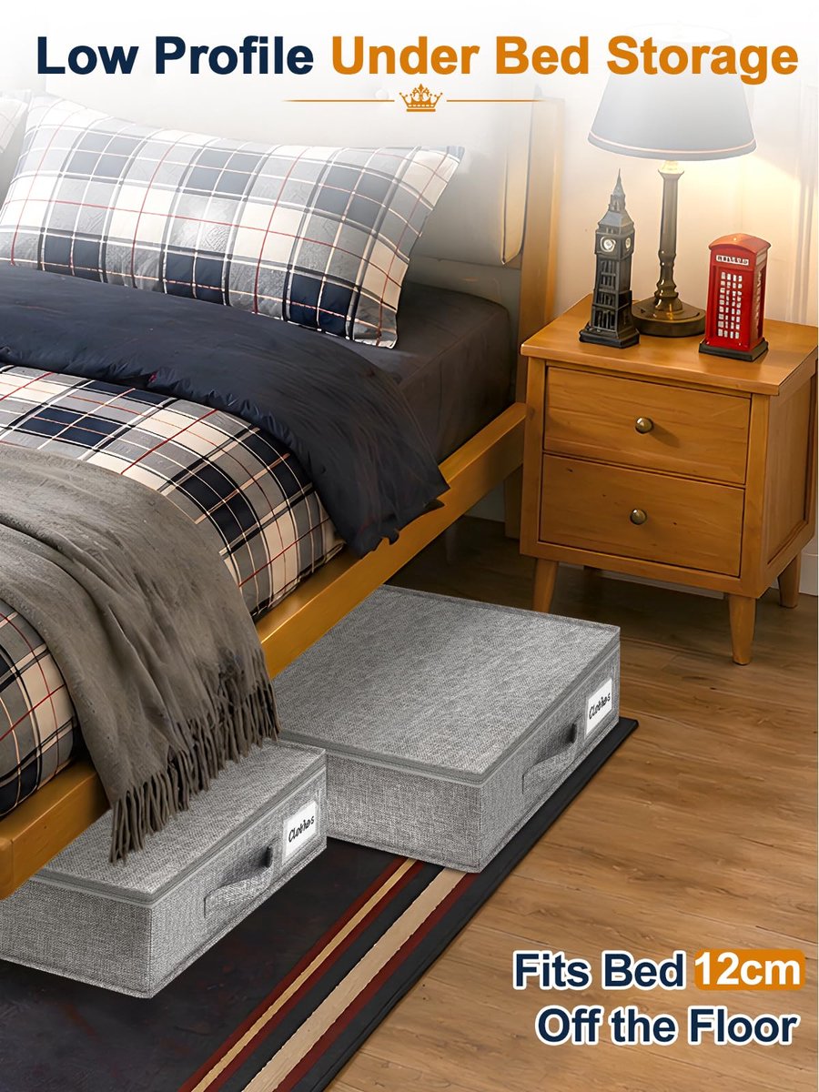 SnelShoppen - Huquter Onderbed-opbergdoos met Deksel - 2 Stuks - 12 cm Hoog - Stabiele Onderbed Opbergdozen - Dun en Plat - Ideaal voor Sofa, Stof, Or