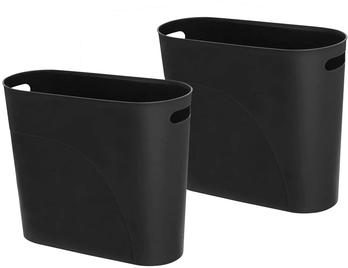 SnelShoppen - Caxmtu Vuilnisbak 10L - Slanke Prullenbak met Handvat - Afvalemmer voor Keuken, Badkamer, Slaapkamer en Kantoor - Kunststof in Zwart - 2