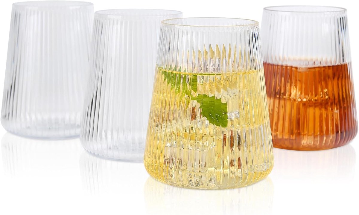 SnelShoppen - Set van 4 Tritan-kunststof wijnglazen 354 ml - Vaatwasserbestendige waterglazen, sapglazen, drinkglazen - BPA-vrij voor thuis, camping,
