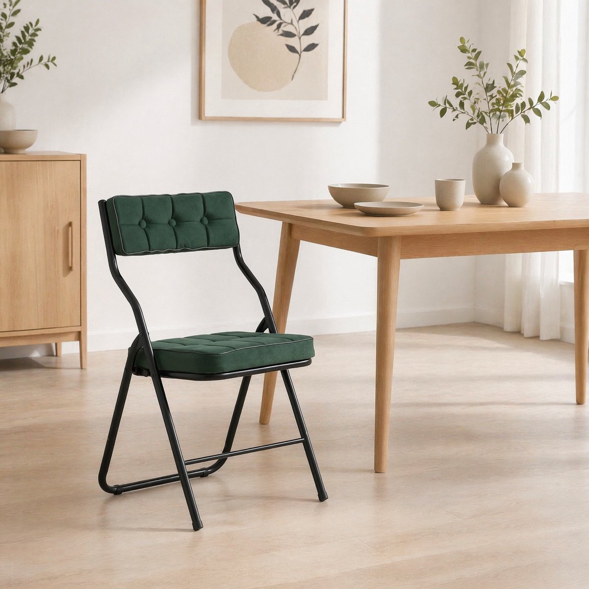 MEUNIQ Opvouwbare eetkamerstoelen set van 2 Groen - gestoffeerde zitting en rugleuning, metalen frame, zonder montage, voor eetkamer en keuken