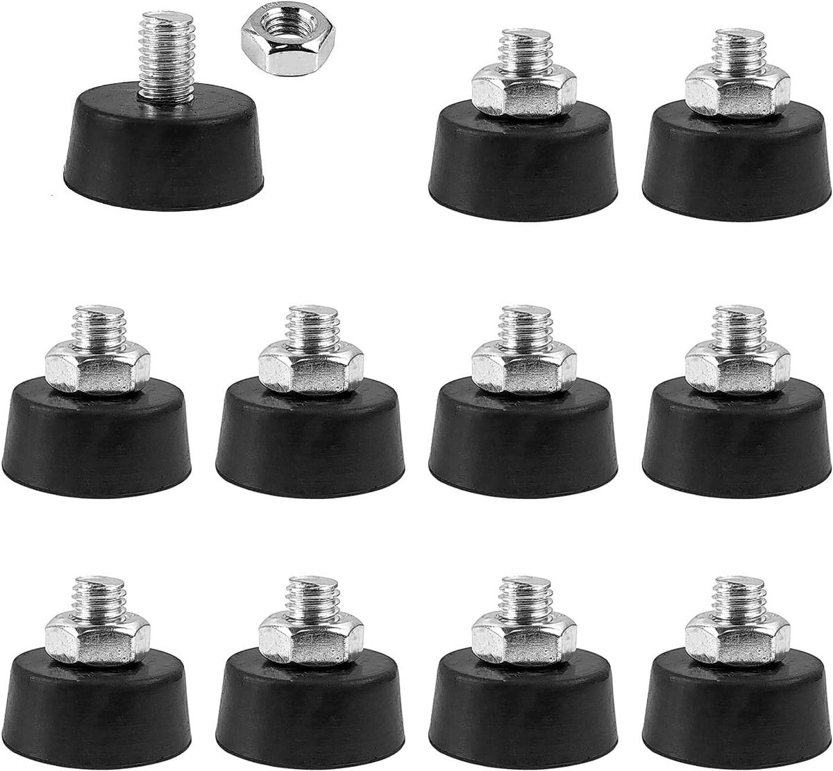 Verstelbare rubberen voetjes M10 × 35 mm met moeren voor tafels, stoelen en machines - 10 stuks voor optimale demping en stabiliteit
