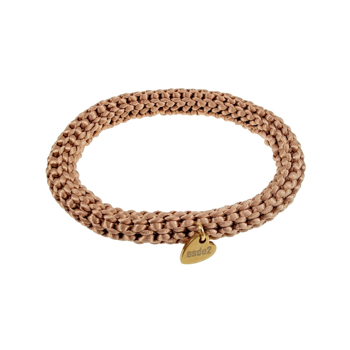 Crochet Damesarmband Kaki van Satijnkoord met Goudkleur RVS Hart Bedel, Breed 10 mm - Polslenmaat 16 tot 17 cm