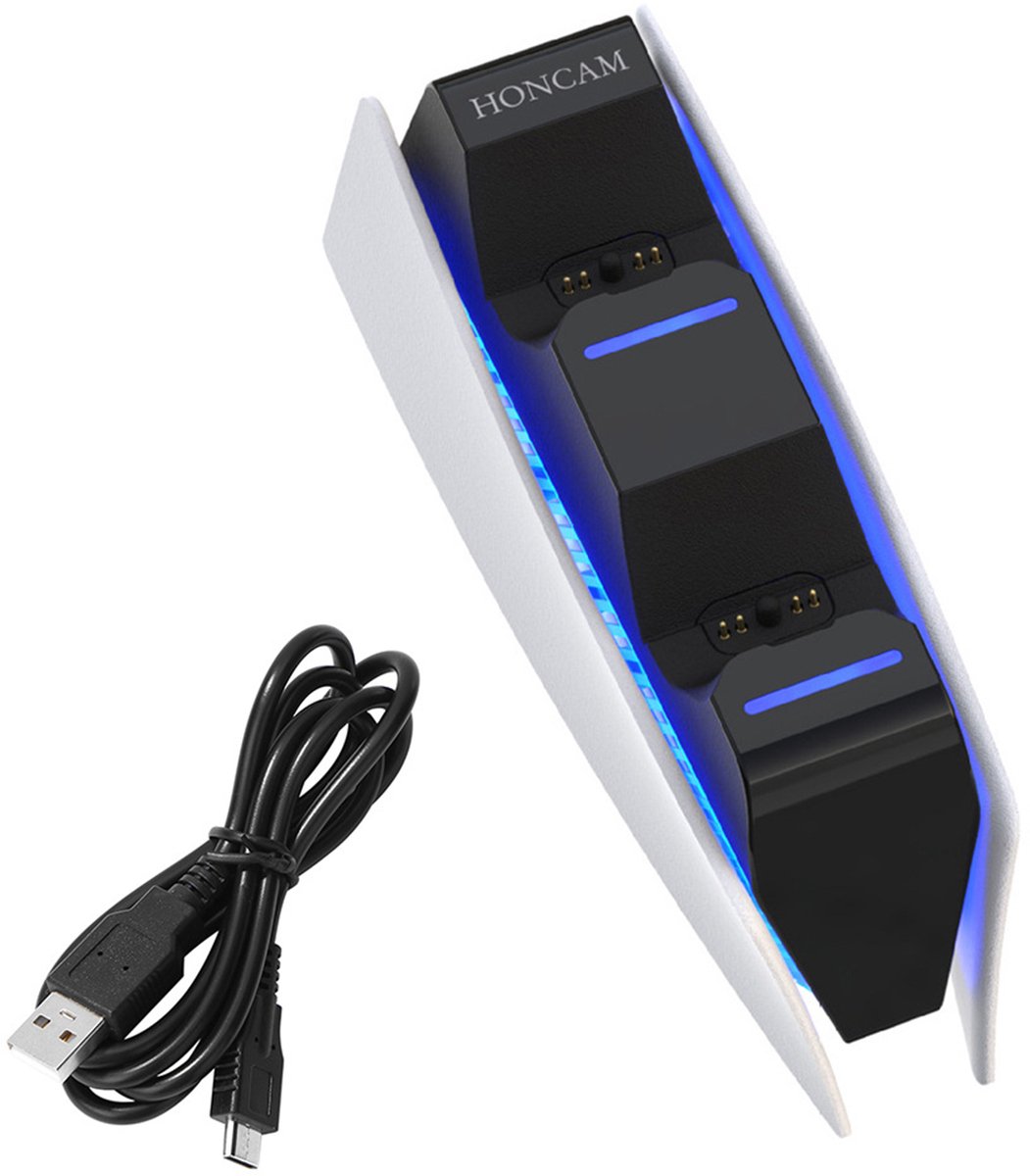 NAXSIR Oplaadstation voor PS5-controllers, snelle oplaaddock voor 2 PS5-controllers, met blauwe LED-verlichting