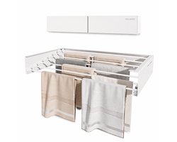Vellano Wanddroogrek Inklapbaar – Premium Wasrek Muur 80 cm – 4 m Drooglengte – Stevig & Ruimtebesparend – Incl. Boormal & Bevestigingsset – wit
