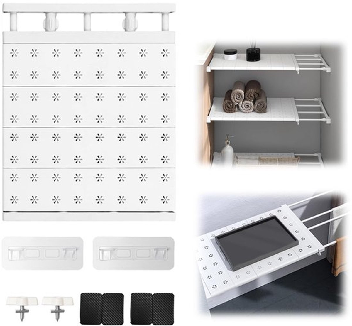 Verstelbare planken voor kast, 24 cm breed, verstelbare lengte 48-80 cm, opbergrek, scheider, nagelvrij, telescopische uitschuifbare planken voor kledingkast, keuken, badkamer