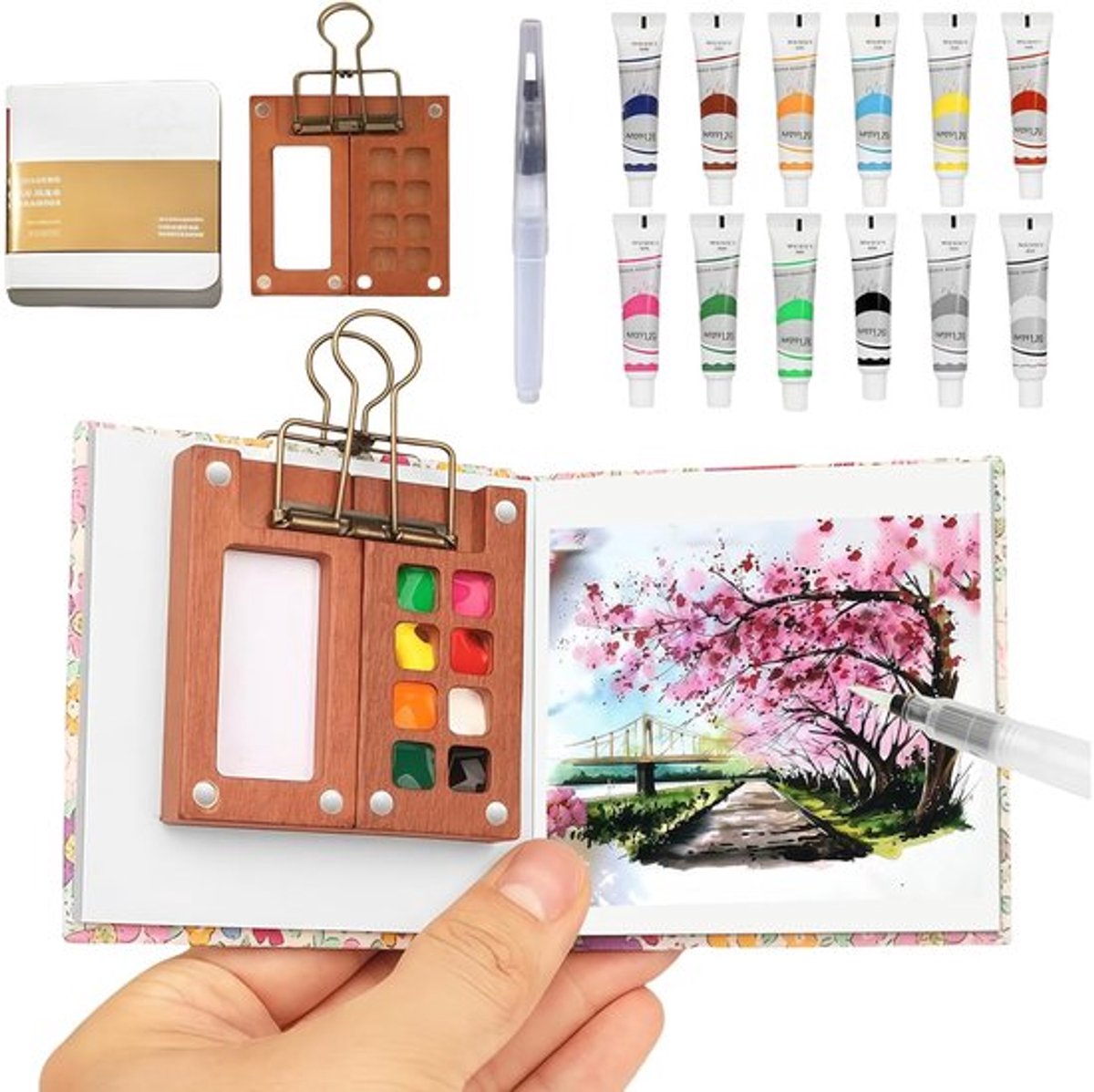Aquarelset Perfect Reisformaat - Mini-Aquarelpalet - Draagbaar Waterverfpalet - Lichtgewicht Verfdozen - 10 Stuks - Compact 6x6 cm - Verfpalet