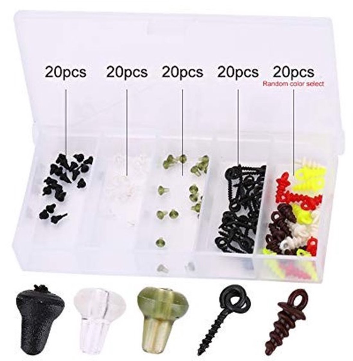 Haakje Duurzaam Plastic - Haakset 100 Stuks - Zwarte/Witte/Groene Stoppers - Zwarte/MeerKleurige Schroeven - Eenvoudig Te Gebruiken - Stevig Materiaal - Aasschroeven