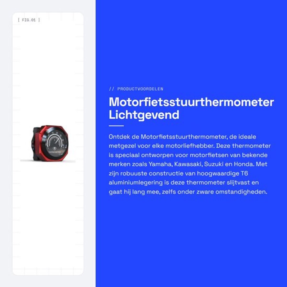 Motorfietsstuurthermometer Waterdicht - Fluorescerende Wijzer - Aluminiumlegering - Eenvoudig te Installeren - Robuust Materiaal - Slijtvast - Motorfiets Thermometer