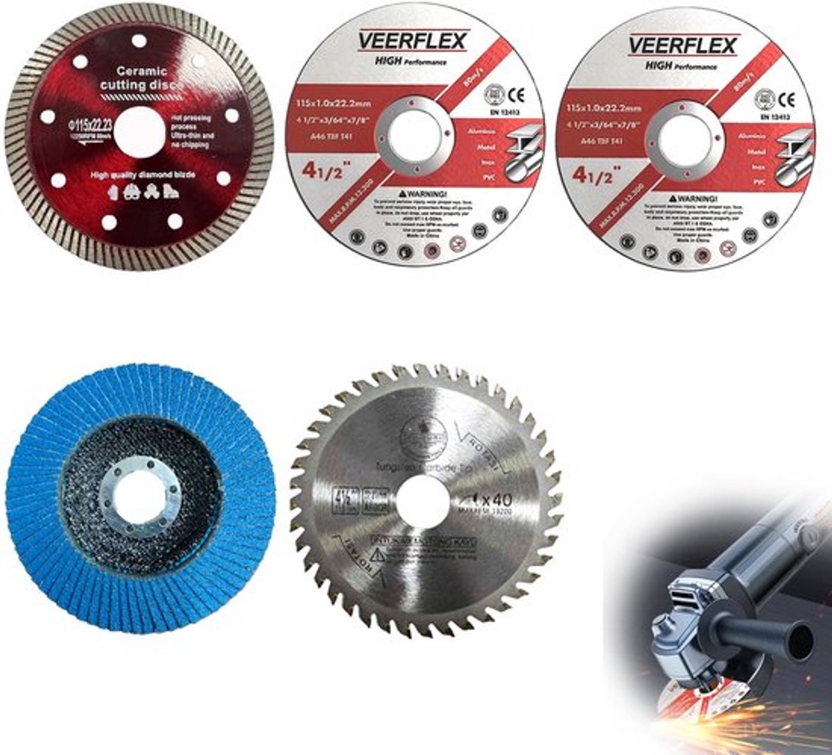 Doorslijpschijf 115 mm - 5-delige Set - Metaal/Steen/Hout - Ultradun Design - Versterkte Structuur - Voor Haakse Slijpers - Slijpschijven