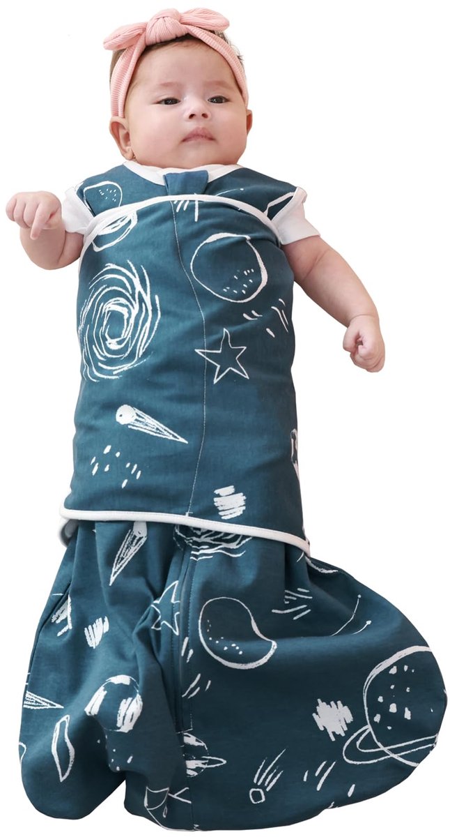 SnelShoppen - ZIGJOY Baby Swaddle Slaapzak 0,5 TOG Draagbare Deken 100% Katoen 3-Weg Verstelbare Overgangsslaapzak voor Baby Jongen en Meisje - Planet