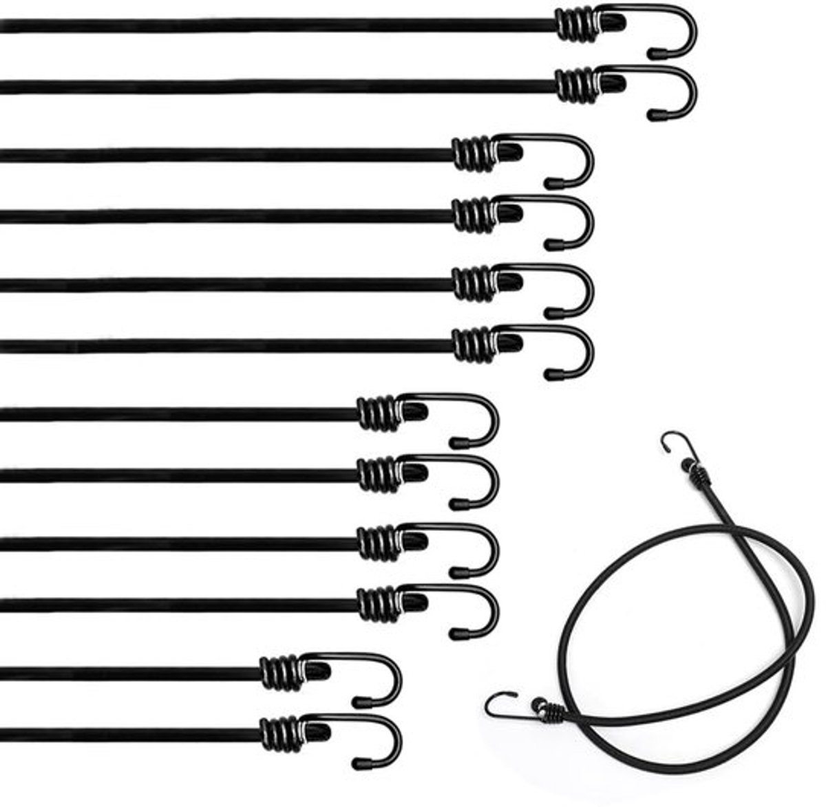 Elastische Touwen 12 Stuks - Gevlochten Polyester - 4 Lengtes 40/60/80/100 cm - Voor Bagage/Camping - Slijtvast/Verstelbaar - Bagageriem