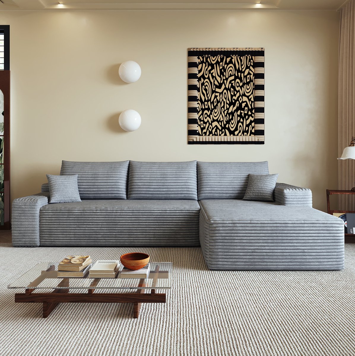 OKWISH Hoekbank 270 cm - Modulaire Bank Met L-Vormige Chaise Longue En Diepe Zit - Zonder Montage Voor Woonkamer Of Slaapkamer - Stof - Grijs