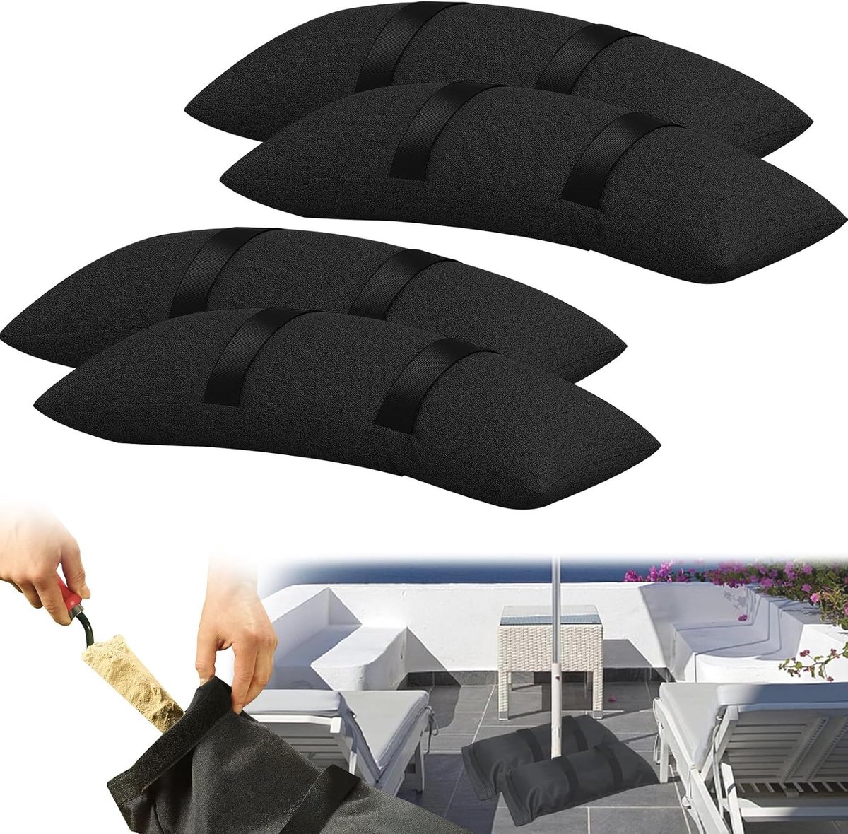 SnelShoppen - Sand Bags voor Gazebo, Tent en Parasol - 4 Stuks, 70 x 22 x 15 cm - Weerbestendige Gewichtzakken van 600D Oxford voor Stabiliteit in Tui