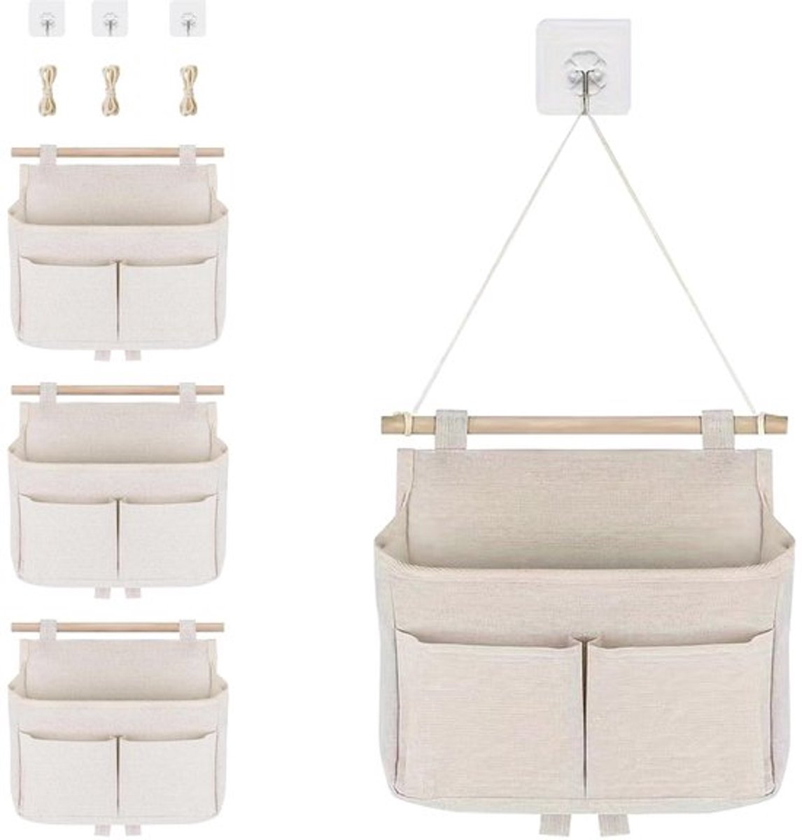 Opbergtas Hangend - Wandorganizer met 3 Vakken - Ruimtebesparend - Decoratief - Voor Thuis/Kantoor - Stof/Vochtbestendig - Wandopberger