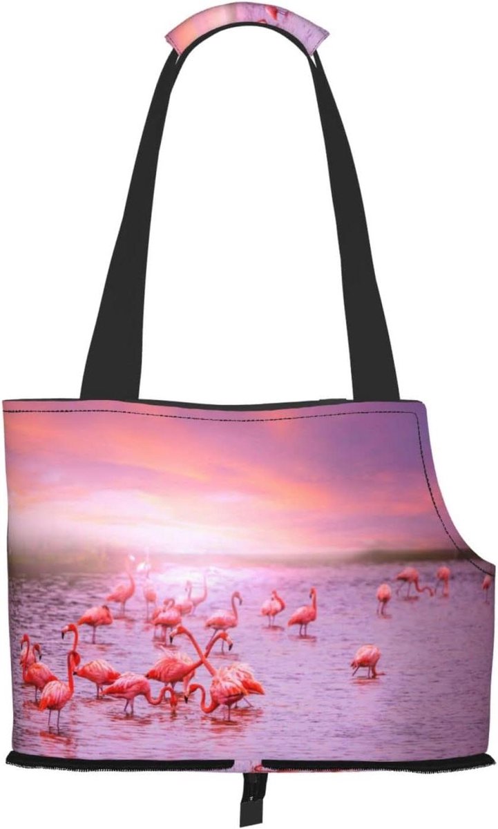 Huisdier Reistas - Draagbare Tas - Veilig Vervoer - Met Uitkijkvenster - 34x16x26 cm - Roze Flamingo