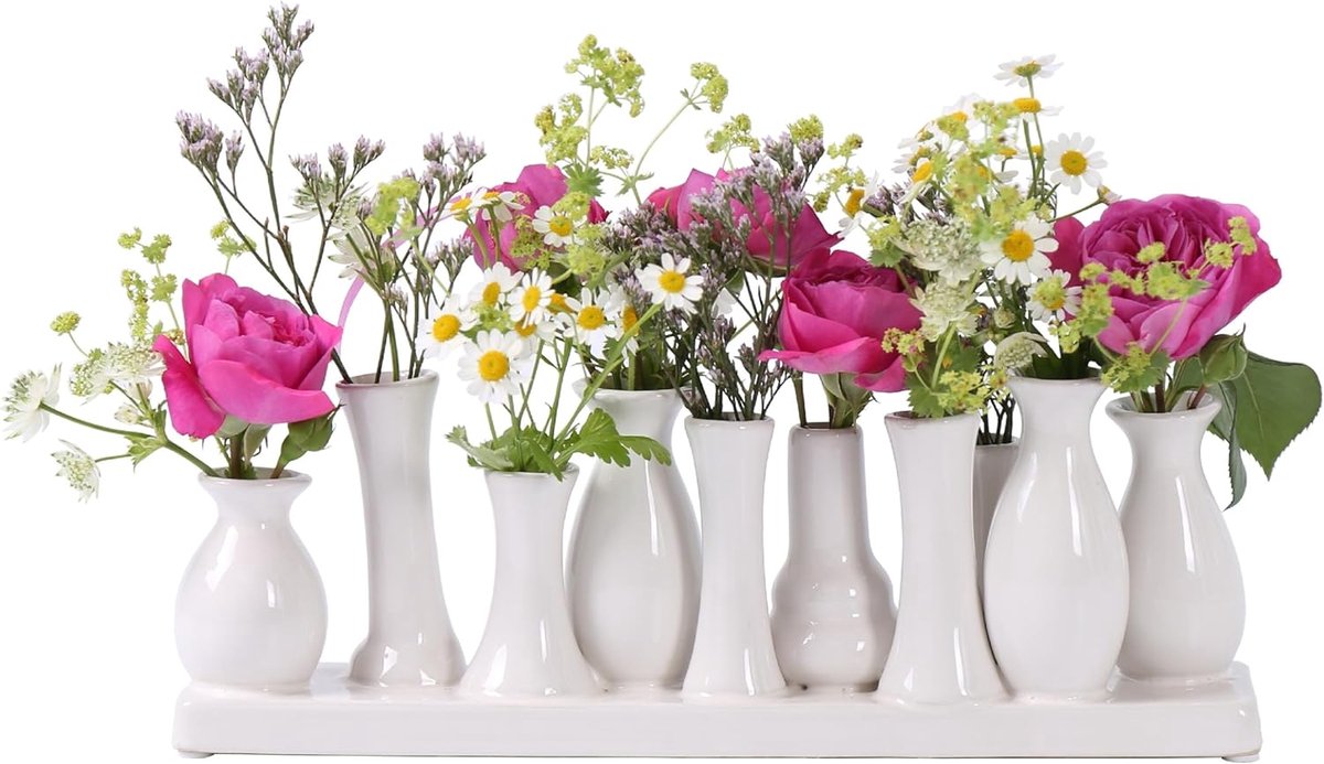 Keramische Vazen Set van 10 - Modern Wit - Elegante Decoratie - Stijlvolle Bloempotten voor Binnen - SnelShoppen