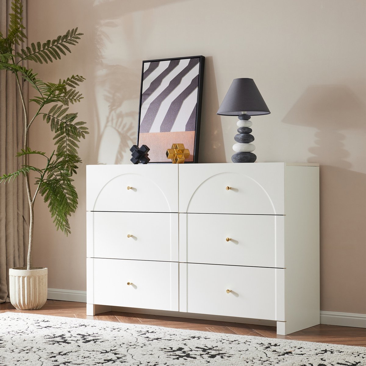 COVREO Ladekast 120 x 40 x 82 cm - wit, spaanplaat, 6 lades met anti-kantelbeveiliging