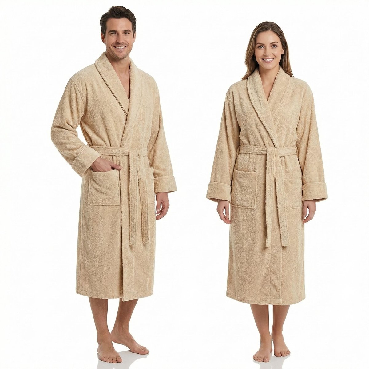 SnelShoppen - Uniseks Badjas XXL - 100% Katoen Oeko-Tex - Zachte Amerikaanse Badstof 420 g/m² - Beige Badjas voor Dames en Heren - Perfect voor Thuis