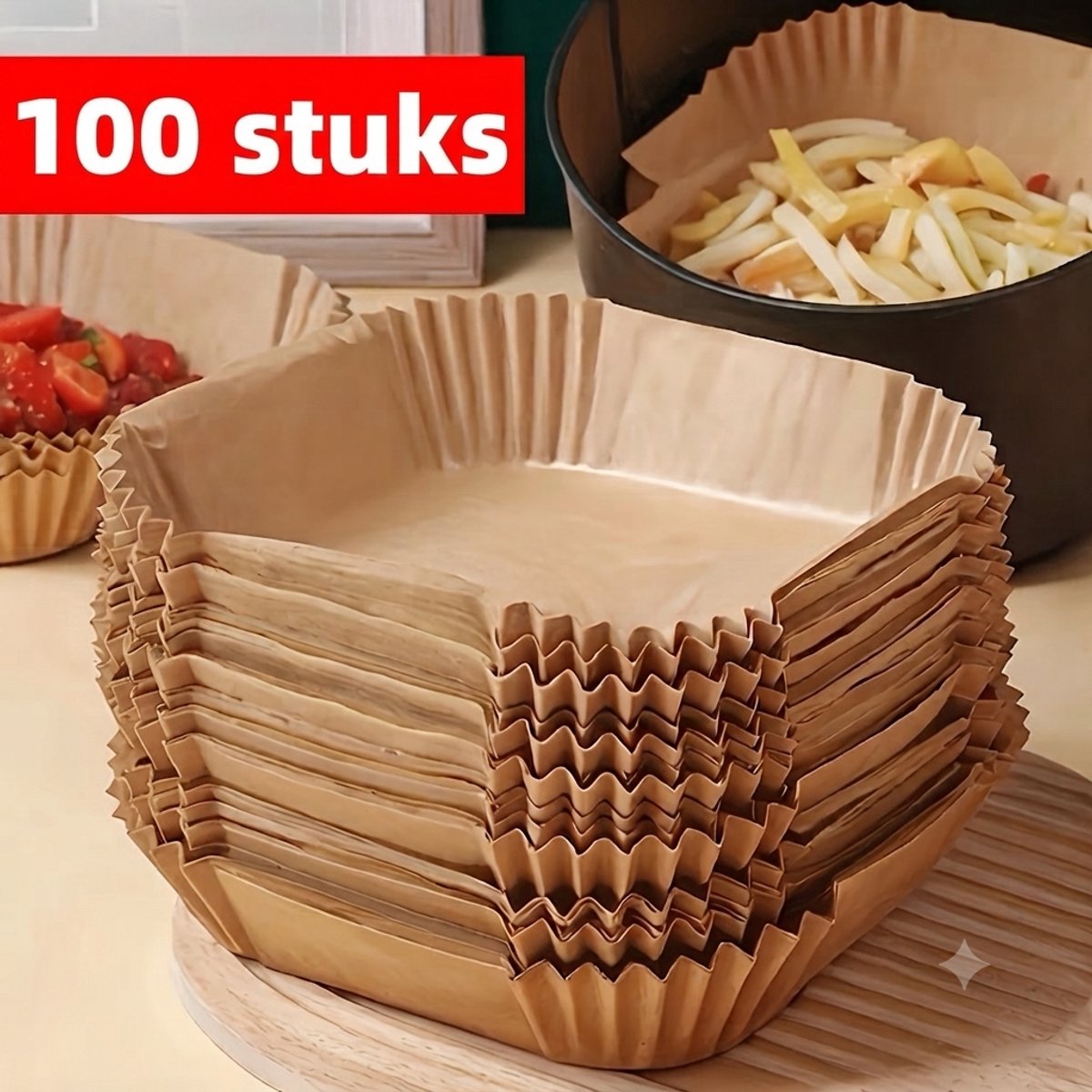 Bakpapier Vellen - 16x20 cm - 100 Stuks - Voorgesneden - Ongebleekt - Non-stick - Klein Bakpapier voor Airfryer & Oven - Bruin